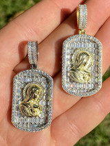 HarlemBling Real Solid 925 Silver Virgin Mary Iced Baguette Diamond DogTag Pendant Necklace