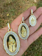 HarlemBling 14k Gold Real 925 Sterling Silver Virgin Mary Necklace Pendant Iced Medallion