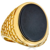 Large Oval Brick Road Ring -14k Gold Vermeil 925 Silver - Genuine Black Onyx Stone