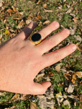 Italiano Silver, Inc Solid 14k Gold Over Real 925 Sterling Silver Black Onyx Stone Mens LARGE Ring