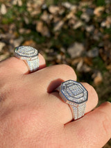 Italiano Silver, Inc Mens Real Solid 925 Silver Octagonal Hip Hop RING Iced Pinky Baguette Diamond