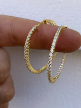 14k Gold Over Solid 925 Sterling Silver Big Diamond Endless Hoop Earrings 1.5
