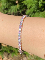 Tennis Bracelet SOLID 925 Sterling Silver Single Row Diamond and Pink Sapphire