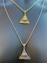 Real 925 Silver Illuminati All Seeing Eye Egyptian Pyramid Pendant Gold Necklace