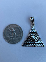 Real 925 Silver Illuminati All Seeing Eye Egyptian Pyramid Pendant Gold Necklace