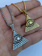 Real 925 Silver Illuminati All Seeing Eye Egyptian Pyramid Pendant Gold Necklace