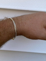 HarlemBling Real Cuban Link Chain Bracelet 14k Gold and Solid 925 Silver Two Tone Diamond Cut