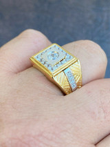 Italiano Silver, Inc Mens Real 925 Sterling Silver and 14k Yellow Gold Iced Baguette Statement Ring