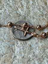 Rosary Bead Rosario Cross Ladies Bracelet 14k Rose Gold Over 925 Sterling Silver