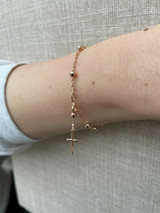 Rosary Bead Rosario Cross Ladies Bracelet 14k Rose Gold Over 925 Sterling Silver