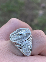 Italiano Silver, Inc Mens Real 925 Sterling Silver Egyptian King Pharaoh Iced Ring Baguette Diamond
