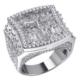 Jesus On Cross Iced Out Baguette Ring - 925 Silver - CZ Stones