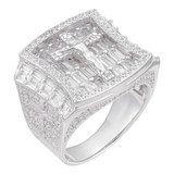 Jesus On Cross Iced Out Baguette Ring - 925 Silver - CZ Stones