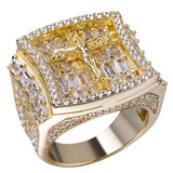 Jesus On Cross Iced Out Baguette Ring - 14k Gold Vermeil 925 Silver - CZ Stones