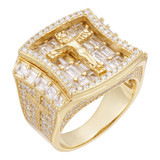 Jesus On Cross Iced Out Baguette Ring - 14k Gold Vermeil 925 Silver - CZ Stones