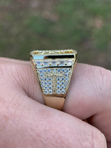 Italiano Silver, Inc 14k Gold and Solid 925 Silver Iced Flooded Out Baguette Diamond Pinky Cross Ring