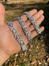 Italiano Silver, Inc Solid 925 Sterling Silver Mens Byzantine Link Chain Iced 14mm Thick Flooded Out