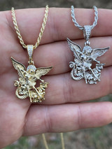 Hip Hop Real 925 Silver Saint Michael Archangel Necklace Pendant Necklace Gold Hip Hop