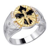 Venetian Jesus On Cross Ring - 925 Silver & Gold Accent  - CZ Stones