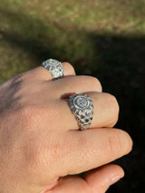 Italiano Silver, Inc Mens REAL Solid 925 Sterling Silver Nugget Ring Solitaire Cluster Iced Diamonds