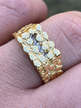 Italiano Silver, Inc 14k Gold Over REAL Solid 925 Sterling Silver Nugget Ring Iced Baguette Diamonds