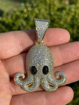 Italiano Silver, Inc Solid 925 Sterling Silver 14K Gold Octopus Emoji Pendant Diamond Hip Hop Iced