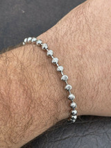 Italiano Silver, Inc Mens Solid 925 Sterling Silver Ball Moon Diamond Cut Bracelet 5mm Thick Beads