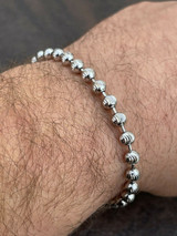 Italiano Silver, Inc Mens Solid 925 Sterling Silver Ball Moon Diamond Cut Bracelet 5mm Thick Beads