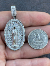 HarlemBling Real 925 Sterling Silver and 14k Gold - Virgin Mary Necklace Iced Baguette Pendant