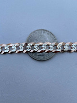 Italiano Silver, Inc Mens Cuban Bracelet Diamond Cut Two Tone Real 14k Rose Gold and Solid 925 Silver