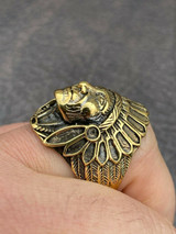 Mens Real 14K Gold Over Solid 925 Sterling Silver Large Indian Head Chief Ring
