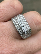 Italiano Silver, Inc Mens Real Solid Sterling Silver Iced Diamond Nugget Ring Hip Hop Pinky Anillo