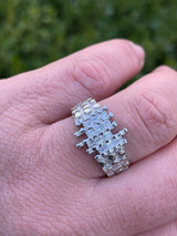 Italiano Silver, Inc Mens REAL 925 Sterling Silver Nugget Ring Baguette Iced Drip Diamonds Pinky Ring