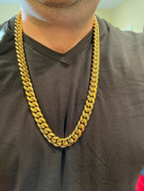 Hip Hop Mens Miami Cuban Link Chain Real 18k Gold Over Stainless Hip Hop Necklace 14mm