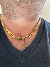 Hip Hop Miami Cuban CHOKER Chain 14k Gold Over Stainless Steel Mens Boys Necklace 18