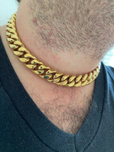 Hip Hop Miami Cuban Link Choker Chain Real 18k Gold Over Stainless Steel Hip Hop 18 20