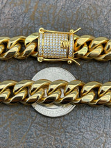 Hip Hop Miami Cuban Link CHOKER Chain Real 14k Gold Over Stainless Necklace Diamond Lock