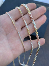 Italiano Silver, Inc Solid 925 Sterling Silver and Yellow Rose Gold Tri Color Rope Chain Necklace 2-5mm