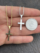 Italiano Silver, Inc 925 Sterling Silver Plain Gold Cross Jesus Crucifix Pendant Necklace Small 1