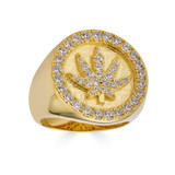 420 Love Of The Plant Iced Out Ring - 14k Gold Vermeil 925 Silver - CZ Stones