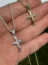 Italiano Silver, Inc Mens Ladies Real 925 Silver Plain Gold Cross Crucifix Pendant Necklace Small 1