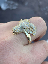 Real Solid 925 Sterling Silver and 14k Gold Custom GOAT Ring Diamond Iced Animal