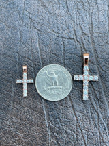 HarlemBling Real Solid 925 Silver and 14k Rose Gold Tennis Cross Pendant Diamond Iced Necklace