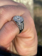 Italiano Silver, Inc Mens Real 925 Silver Iced Diamond Nugget Micropave Ring Size 6 7 8 9 10 11 12 13