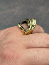 Italiano Silver, Inc Real 14k Gold Over 925 Sterling Silver Mens Great White Shark Teeth JAWS Ring