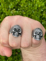 Italiano Silver, Inc Mens 925 Sterling Silver Calavera Day Of Dead Sugar Flower Skull Death Ring