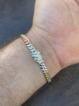 Italiano Silver, Inc Tri Color Solid 925 Silver and 14k Gold Miami Cuban Link Necklace Chain Bracelet