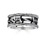 Barbed Wire Eternity Band Ring - 925 Silver Oxidized - Plain