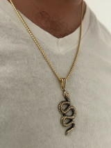 Solid 925 Sterling Silver Cobra Snake Viper Pendant Gold Necklace Large 1.75
