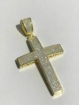 Italiano Silver, Inc Mens 14k Yellow Gold Over Solid 925 Silver Large Cross Real MOISSANITE 2x1.5